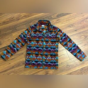 Youth Columbia fleece jacket. Size L. Southwest print. Plum, rust, dusty blue.